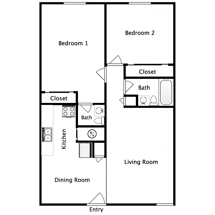 Two Bedroom One and half Bathroom floor plan
